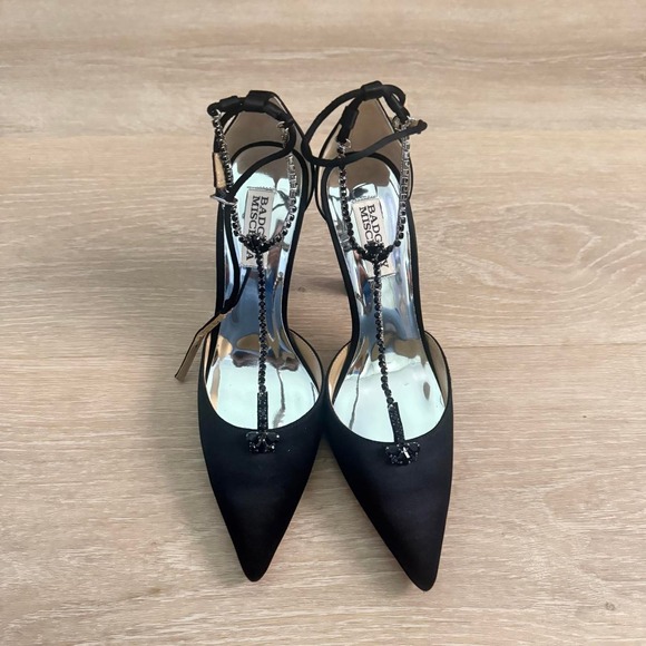 Shoes - Badgley Mischka Zayna stiletto black heels with intricate rhinestone detail